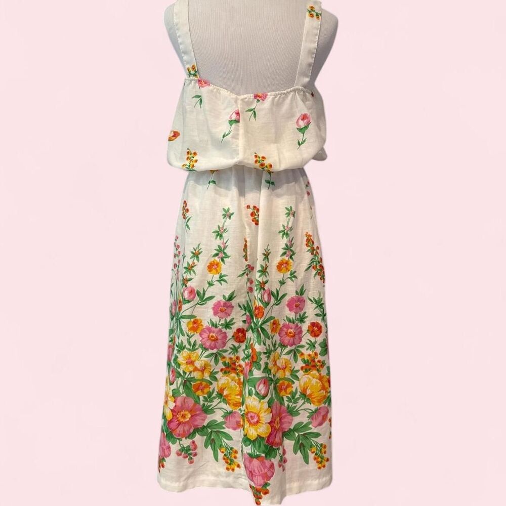 RARE late 70’s/80’s “Sears” white cotton- blend bright garden floral, maxi dress - Picture 3 of 8